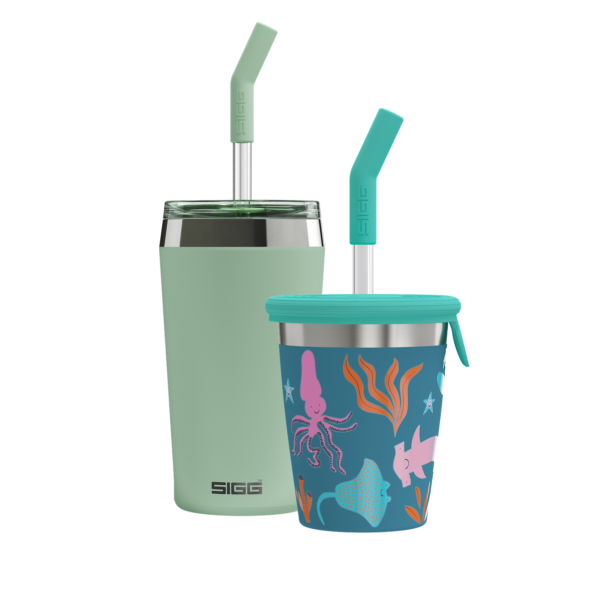 Family Bundle Helia – Milky Green & Kids Straw Cup Blue World